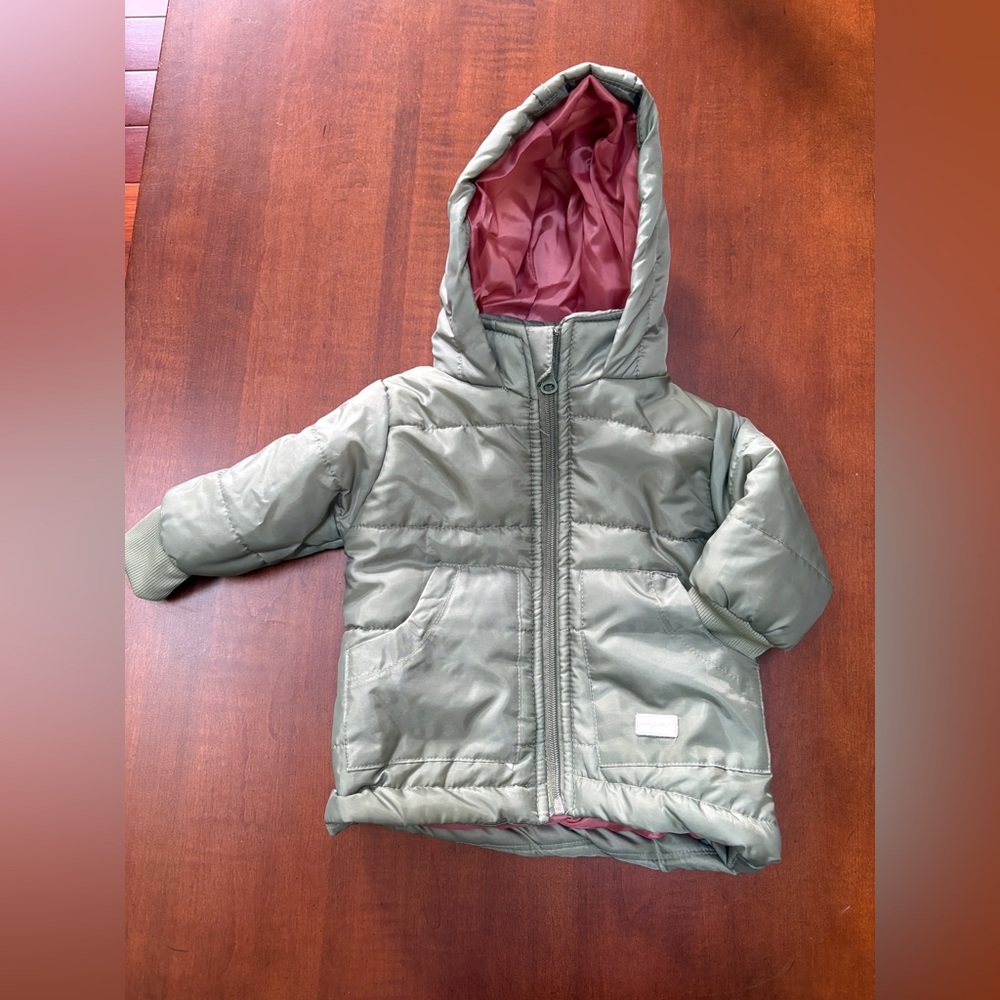 7 For All Mankind Kids Puffer Jacket - Olive and Pink